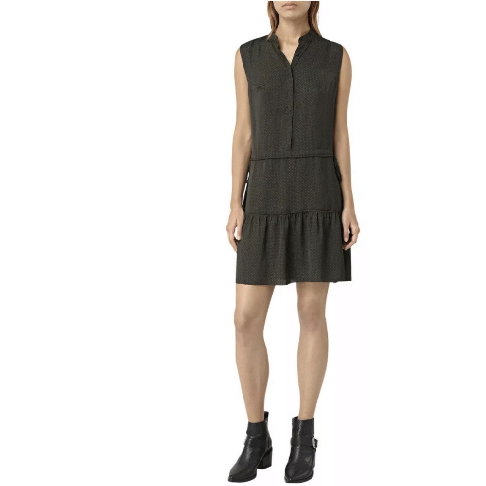 ALLSAINTS NEW Lin Polka Dot Dress Dark Khaki